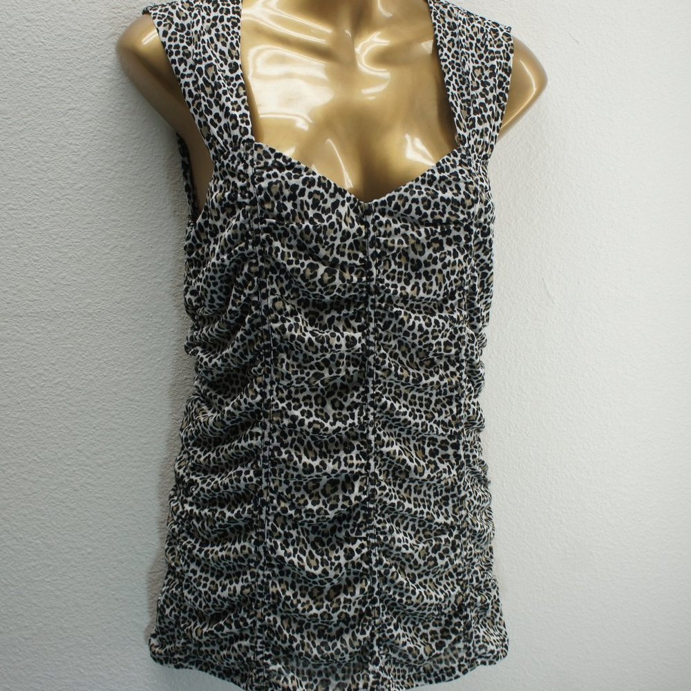 White house black market animal print ruch allover tank top size M